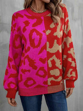 Load image into Gallery viewer, Leopard Round Neck Long Sleeve Sweater Ti Amo I love you
