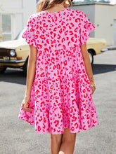 Load image into Gallery viewer, Leopard Short Flounce Sleeve Tiered Dress Ti Amo I love you
