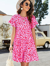 Load image into Gallery viewer, Leopard Short Flounce Sleeve Tiered Dress Ti Amo I love you
