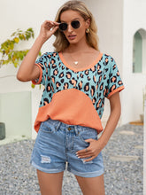 Load image into Gallery viewer, Leopard Waffle-Knit Short Sleeve Top Ti Amo I love you
