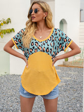 Load image into Gallery viewer, Leopard Waffle-Knit Short Sleeve Top Ti Amo I love you
