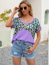 Load image into Gallery viewer, Leopard Waffle-Knit Short Sleeve Top Ti Amo I love you
