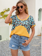 Load image into Gallery viewer, Leopard Waffle-Knit Short Sleeve Top Ti Amo I love you
