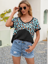 Load image into Gallery viewer, Leopard Waffle-Knit Short Sleeve Top Ti Amo I love you
