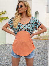 Load image into Gallery viewer, Leopard Waffle-Knit Short Sleeve Top Ti Amo I love you
