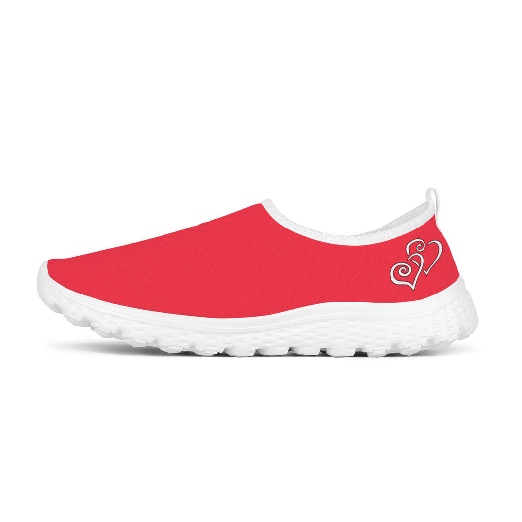 Ti Amo I love you - Exclusive Brand - Red Pink - Double White Heart - Women's Mesh Running Shoes - White Soles