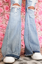 Load image into Gallery viewer, Light Wash Distressed High Rise Flare Jeans Ti Amo I love you
