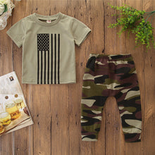 Load image into Gallery viewer, Little Kids&#39; Suit Summer Men&#39;s Clothing Independence Day Flag Camouflage Suit Ti Amo I love you
