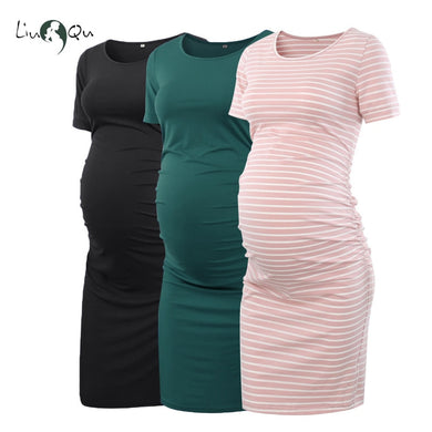 Liu&Qu Maternity Dresses Women Side Ruched Pregnany Dress Bodycon Pregnant Clothes Casual Mama Short Sleeve Wrap Baby Showers Ti Amo I love you