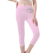 Load image into Gallery viewer, Ti Amo I love you - Exclusive Brand - Pink Lace - Double White Heart - Womens / Teen Girls / Womens Plus Size - Capri Yoga Leggings -Sizes XS-3XL
