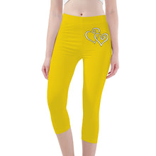 Load image into Gallery viewer, Ti Amo I love you - Exclusive Brand - Ripe Lemon - Double White Heart - Womens / Teen Girls / Womens Plus Size - Capri Yoga Leggings - Sizes XS-3XL
