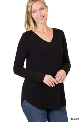 Long Sleeve V-Neck Round Hem Top - Sizes S-XL Ti Amo I love you