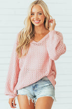 Load image into Gallery viewer, Loose Pointelle Knit Ribbed V Neck Sweater Ti Amo I love you
