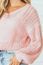 Load image into Gallery viewer, Loose Pointelle Knit Ribbed V Neck Sweater Ti Amo I love you
