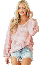 Load image into Gallery viewer, Loose Pointelle Knit Ribbed V Neck Sweater Ti Amo I love you
