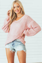 Load image into Gallery viewer, Loose Pointelle Knit Ribbed V Neck Sweater Ti Amo I love you
