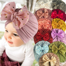 Load image into Gallery viewer, Lovely Shiny Bowknot Baby Hat Cute Solid Color Baby Girls Hat Turban Soft Newborn Infant Cap Beanies Head Wraps Ti Amo I love you
