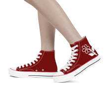 Load image into Gallery viewer, Ti Amo I love you - Exclusive Brand - Dark Burgundy - White Daisy - High Top Canvas Shoes - White Soles
