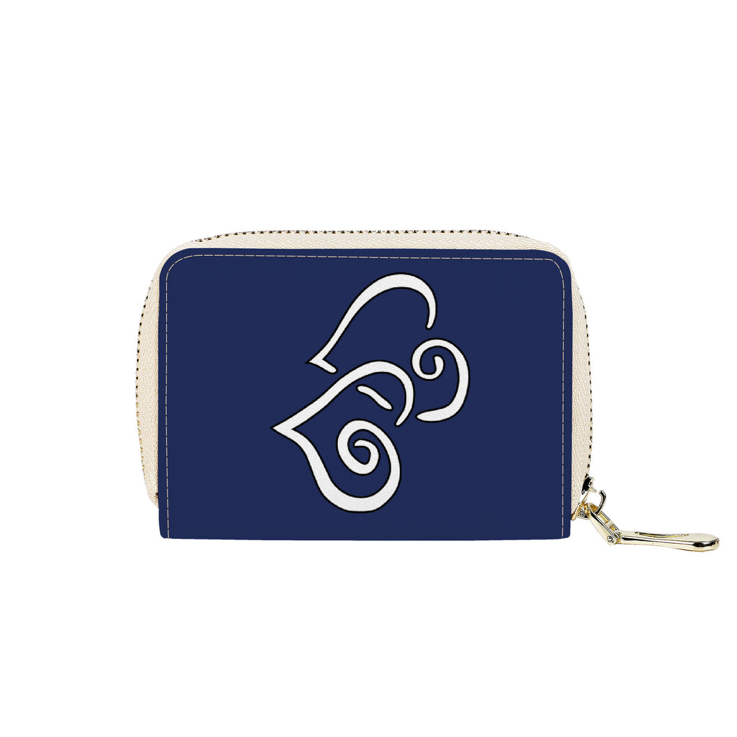 Ti Amo I love you - Exclusive Brand - Massachusetts Blue - Double White Heart - PU Leather - Zipper Card Holder