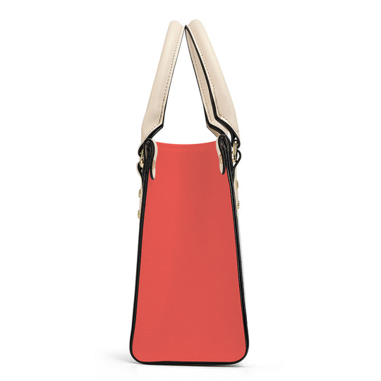 Ti Amo I love you - Exclusive Brand - Hot Coral - Luxury Women PU Tote Bag - Cream Straps