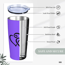 Load image into Gallery viewer, Ti Amo I love you - Exclusive Brand - Light Purple - Double Black Heart - 20oz Stainless Steel Straw Lid Cup
