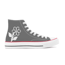 Load image into Gallery viewer, Ti Amo I love you - Exclusive Brand - Dove Gray - White Daisy - High Top Canvas Shoes - White  Soles
