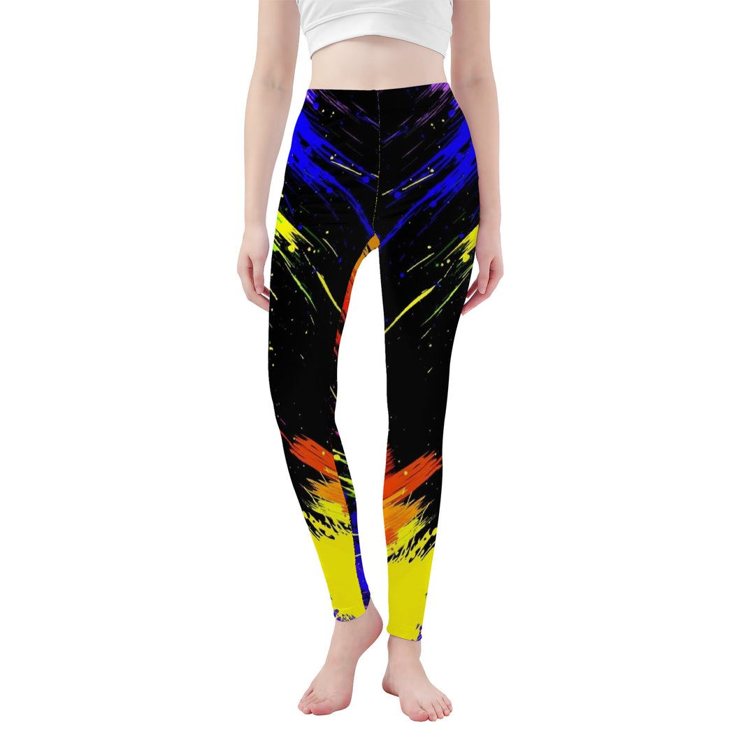 Ti Amo I love you  - Exclusive Brand  - Black with Ultramarine, Bitter Lemon, Tia Maia & Indochine Paint Stripes -  Yoga Leggings