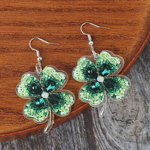 Load image into Gallery viewer, Lucky Clover Acrylic Dangle Earrings Ti Amo I love you
