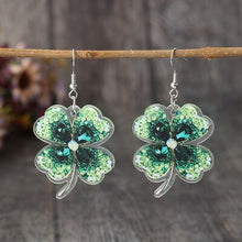 Load image into Gallery viewer, Lucky Clover Acrylic Dangle Earrings Ti Amo I love you
