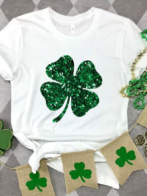 Lucky Clover Sequin Round Neck T-Shirt Ti Amo I love you