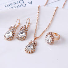 Load image into Gallery viewer, Luxury Water Drop Rhinestone Necklace Earrings Ring Set Shiny Fashion Elegant Women Bridal Jewelry Sets Ti Amo I love you
