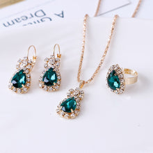 Load image into Gallery viewer, Luxury Water Drop Rhinestone Necklace Earrings Ring Set Shiny Fashion Elegant Women Bridal Jewelry Sets Ti Amo I love you
