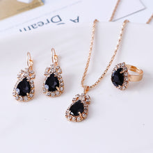 Load image into Gallery viewer, Luxury Water Drop Rhinestone Necklace Earrings Ring Set Shiny Fashion Elegant Women Bridal Jewelry Sets Ti Amo I love you
