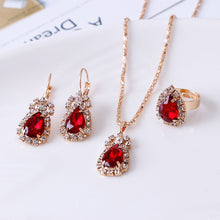 Load image into Gallery viewer, Luxury Water Drop Rhinestone Necklace Earrings Ring Set Shiny Fashion Elegant Women Bridal Jewelry Sets Ti Amo I love you
