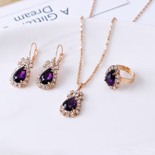 Load image into Gallery viewer, Luxury Water Drop Rhinestone Necklace Earrings Ring Set Shiny Fashion Elegant Women Bridal Jewelry Sets Ti Amo I love you
