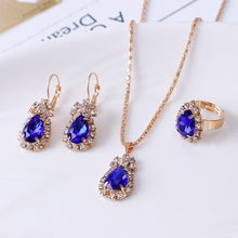 Load image into Gallery viewer, Luxury Water Drop Rhinestone Necklace Earrings Ring Set Shiny Fashion Elegant Women Bridal Jewelry Sets Ti Amo I love you
