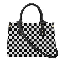 Load image into Gallery viewer, Ti Amo I love you - Exclusive Brand - Black &amp; White Checkered Pattern -  Luxury Womens PU Tote Bag - Black Straps
