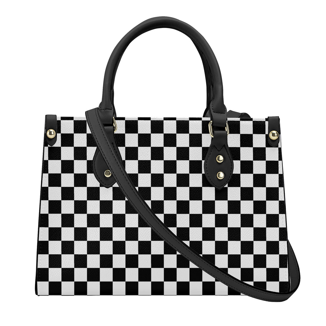 Ti Amo I love you - Exclusive Brand - Black & White Checkered Pattern -  Luxury Womens PU Tote Bag - Black Straps