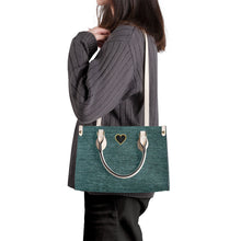 Load image into Gallery viewer, Ti Amo I love you - Exclusive Brand - Green Denim - Luxury Womens PU Tote Bag - Cream Straps
