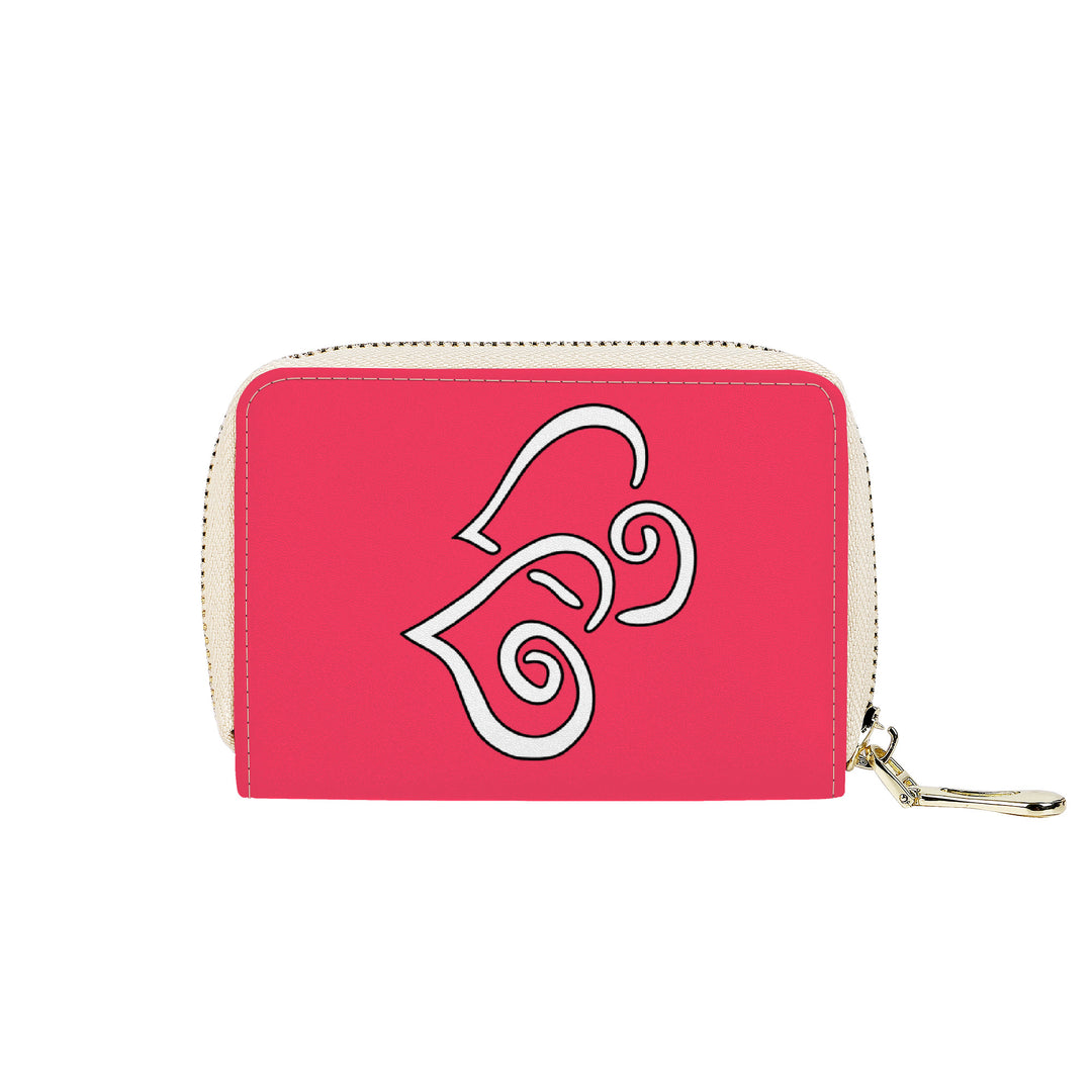 Ti Amo I love you - Exclusive Brand - Radical Red - Double White Heart - PU Leather - Zipper Card Holder