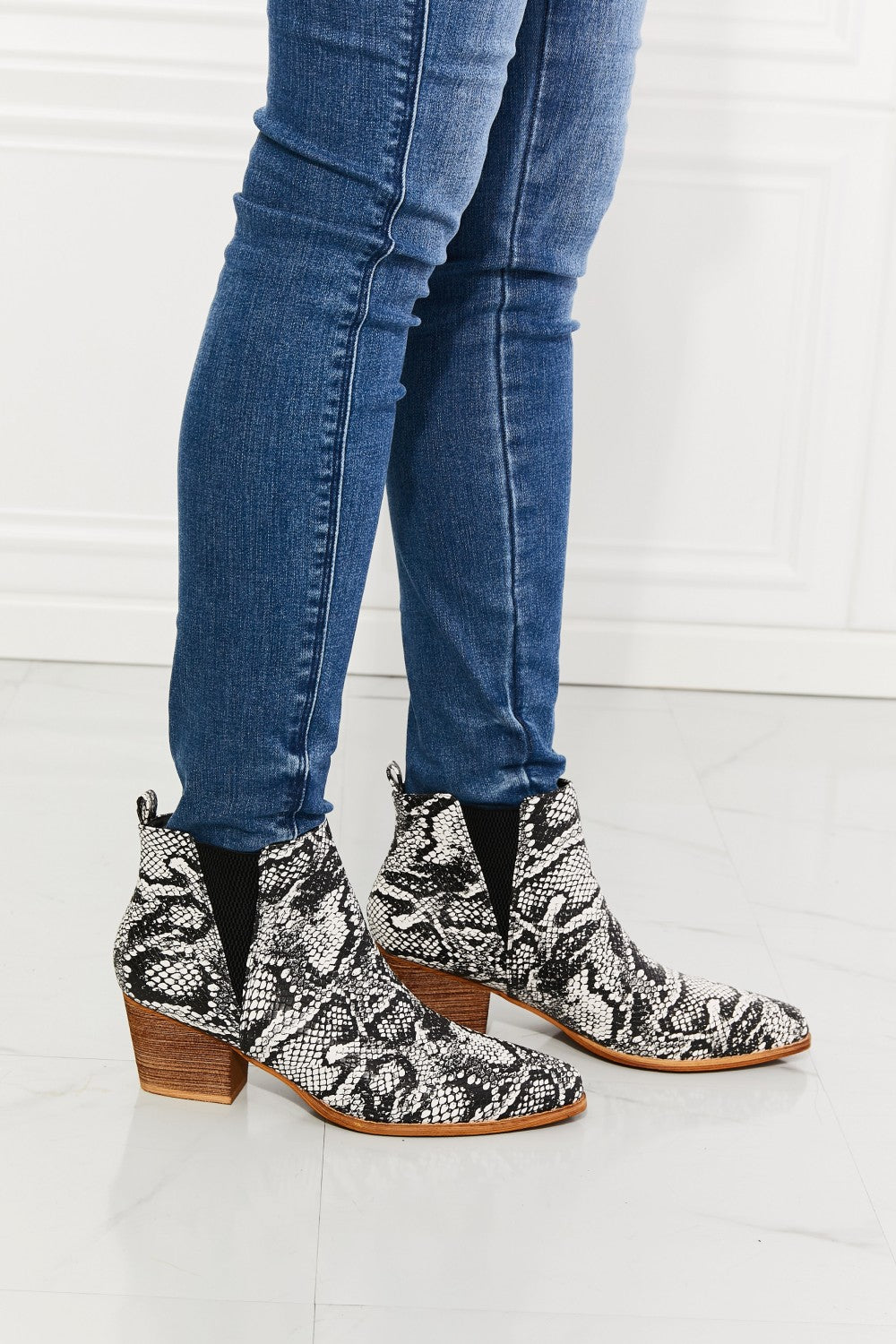 MMShoes Back At It Point Toe Bootie in Snakeskin Ti Amo I love you