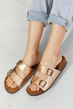 Load image into Gallery viewer, MMShoes Best Life Double-Banded Slide Sandal in Gold Ti Amo I love you
