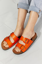 Load image into Gallery viewer, MMShoes Feeling Alive Double Banded Slide Sandals in Orange Ti Amo I love you
