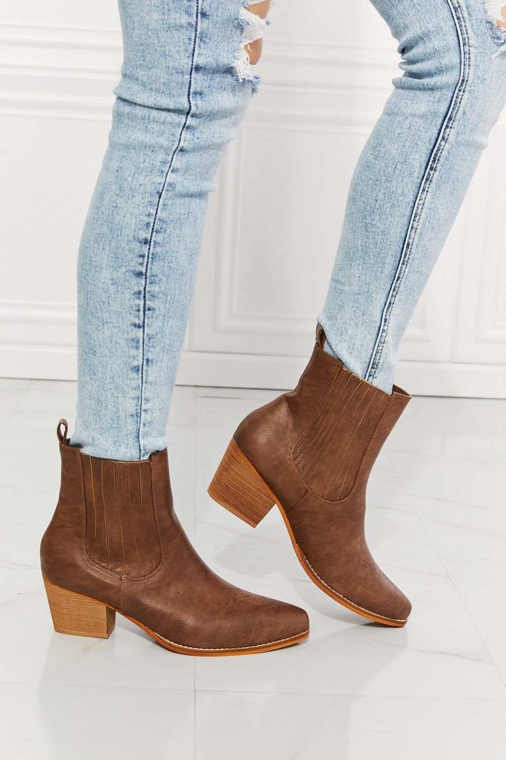 MMShoes Love the Journey Stacked Heel Chelsea Boot in Chestnut Ti Amo I love you