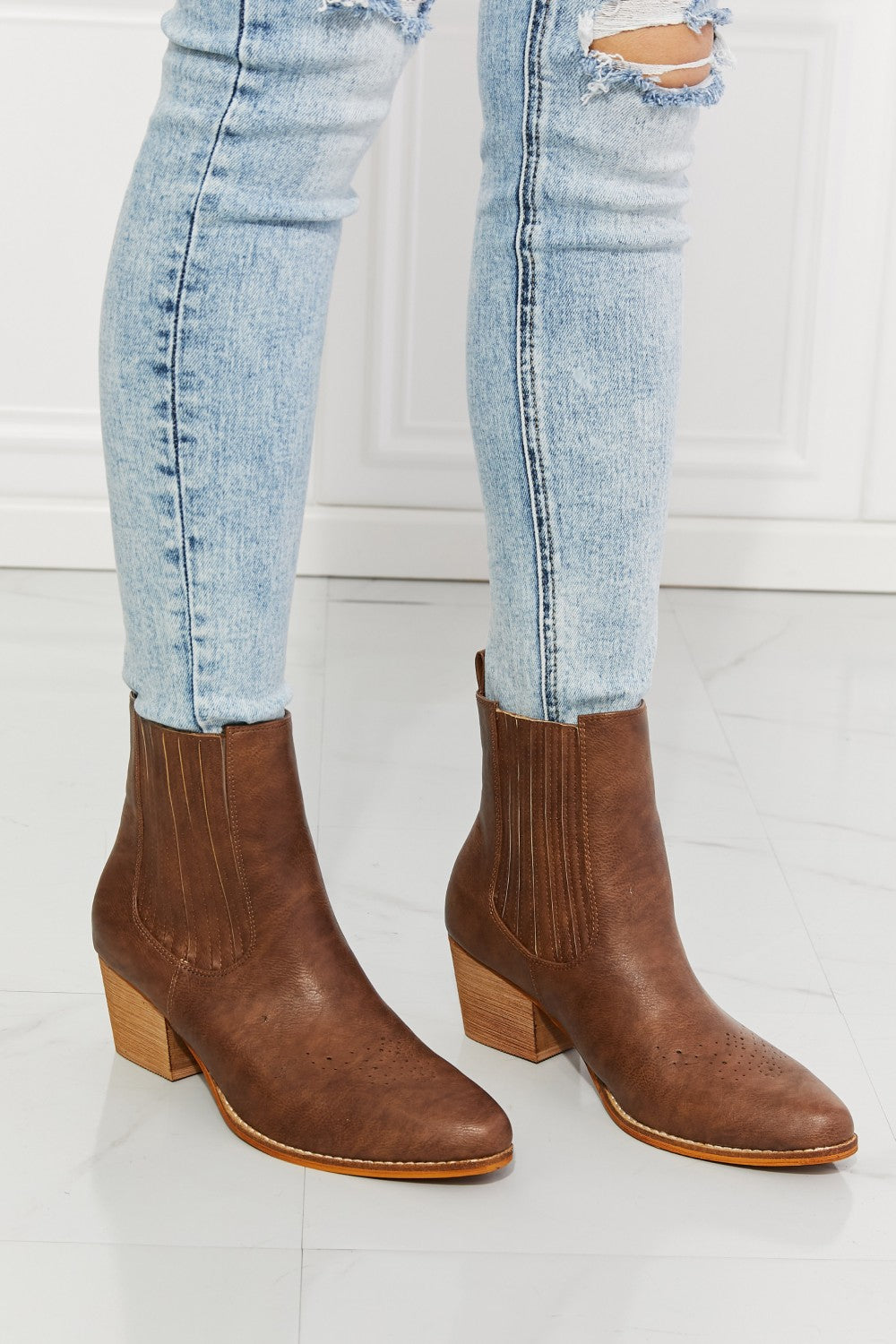 MMShoes Love the Journey Stacked Heel Chelsea Boot in Chestnut Ti Amo I love you