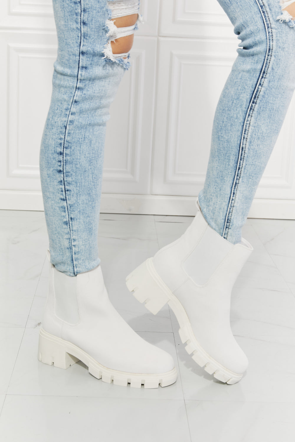 MMShoes Work For It Matte Lug Sole Chelsea Boots in White Ti Amo I love you