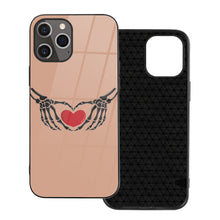 Load image into Gallery viewer, Ti Amo I love you - Exclusive Brand - Feldspar - Skeleton Hands with Heart -  iPhone 12 ProMax Glass Case (2 cameras)
