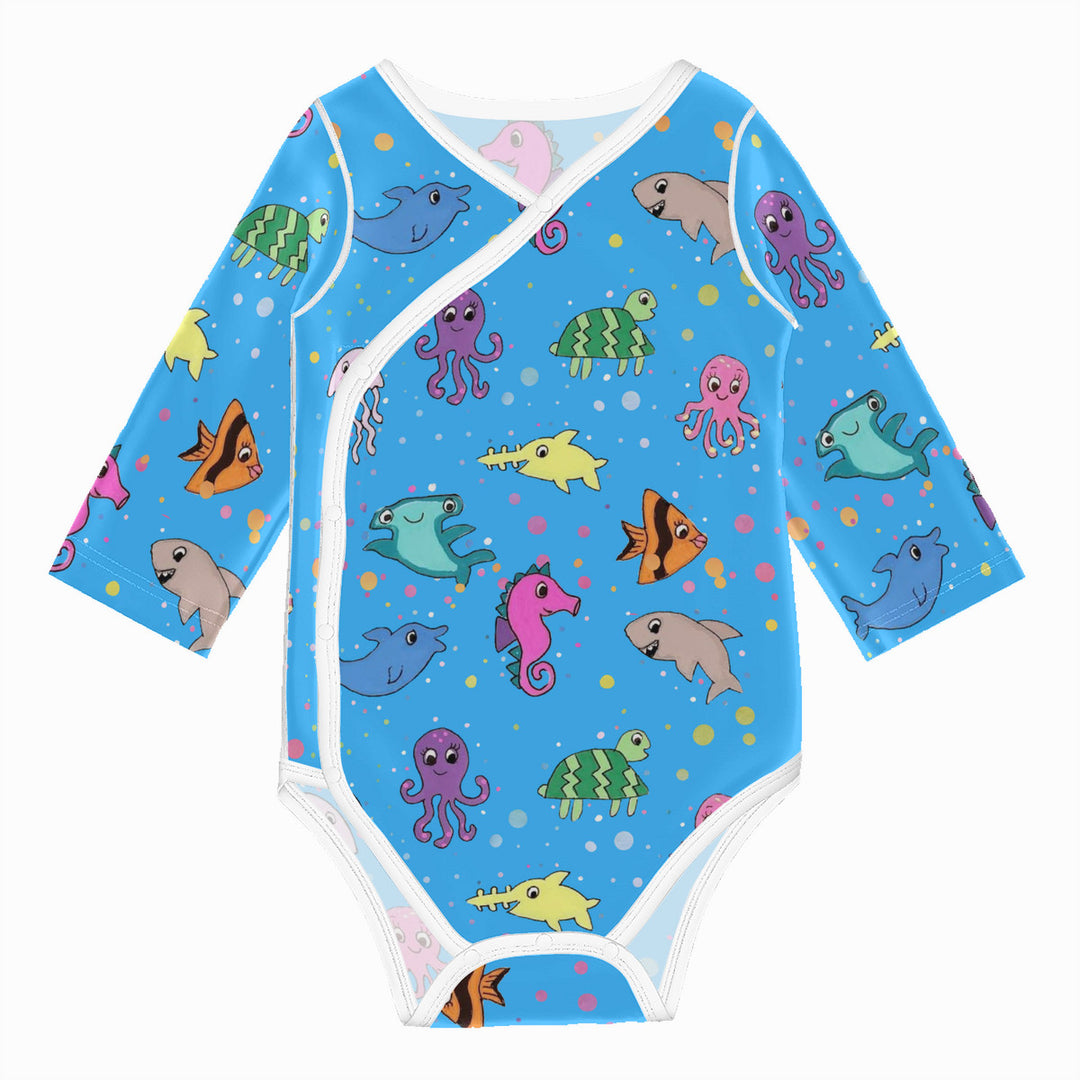 Ti Amo I love you - Exclusive Brand - Medium Cyan Blue - Sea Creatures -  Baby Long-Sleeve Bodysuit