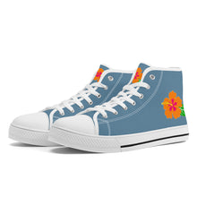 Load image into Gallery viewer, Ti Amo I love you - Exclusive Brand  - Grayish Blue - Hawaiian Flower  - High-Top Canvas Shoes - White Soles
