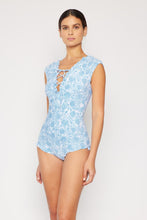 Load image into Gallery viewer, Marina West Swim Bring Me Flowers V-Neck One Piece Swimsuit In Thistle Blue - Sizes S-2XL Ti Amo I love you
